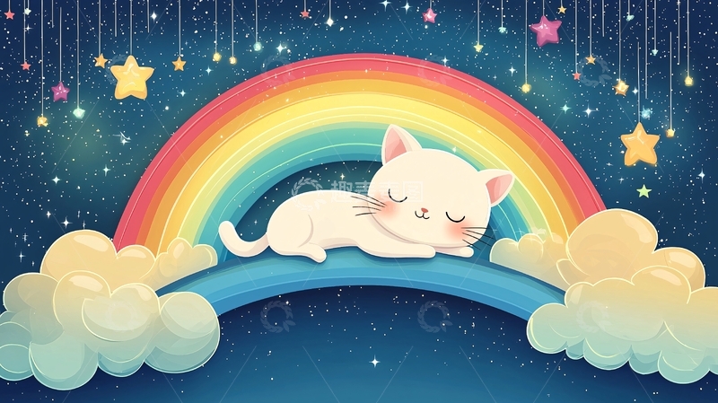 高清大图下载【趣麦麦图】彩虹星空猫咪