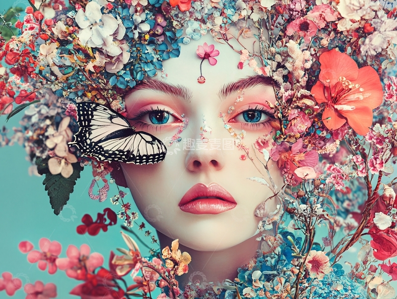 高清大图下载【趣麦麦图】花朵环绕的梦幻少女