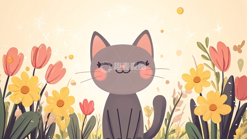 高清大图下载【趣麦麦图】可爱猫咪花丛图