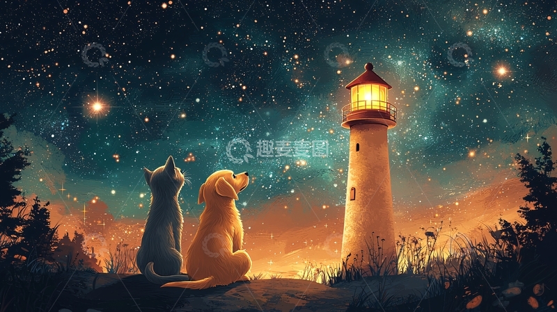 高清大图下载【趣麦麦图】星空下的灯塔