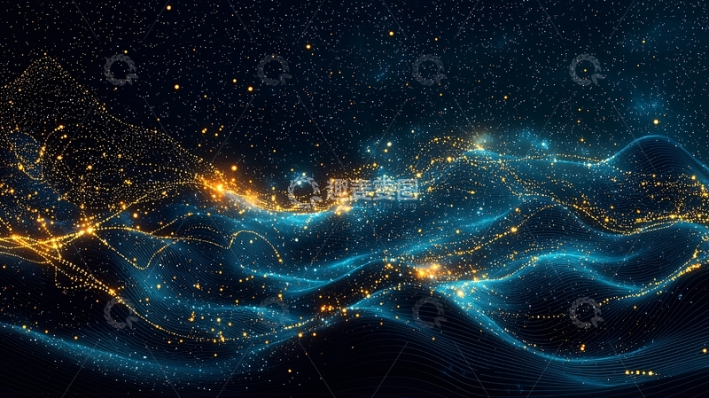 高清大图下载【趣麦麦图】蓝色金色粒子波浪