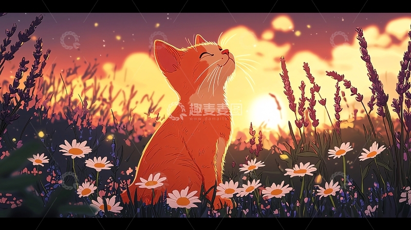 高清大图下载【趣麦麦图】夕阳下的小猫