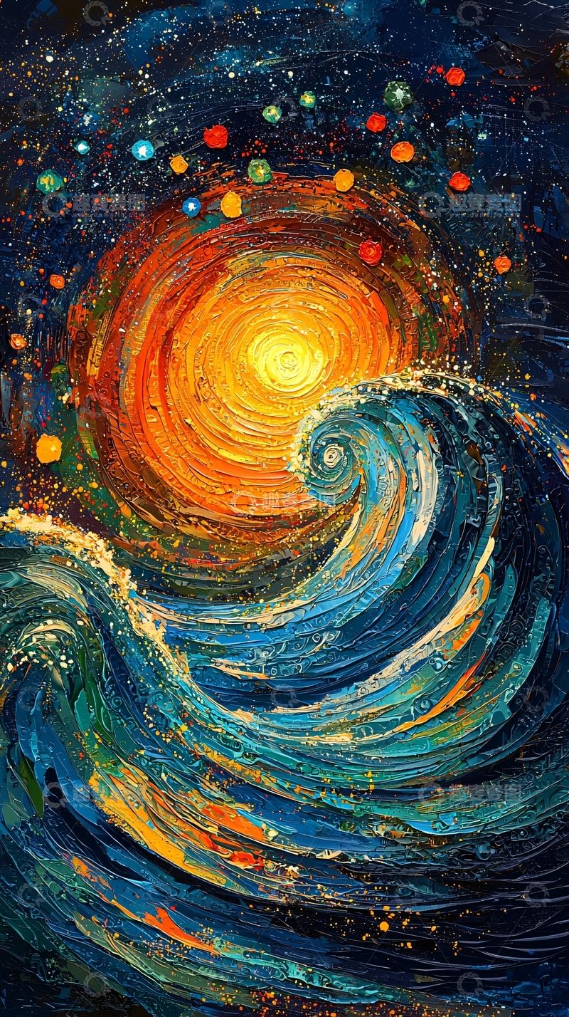 高清大图下载【趣麦麦图】星空大海油画