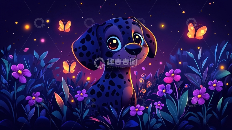 高清大图下载【趣麦麦图】夜色中的达尔马提亚小狗