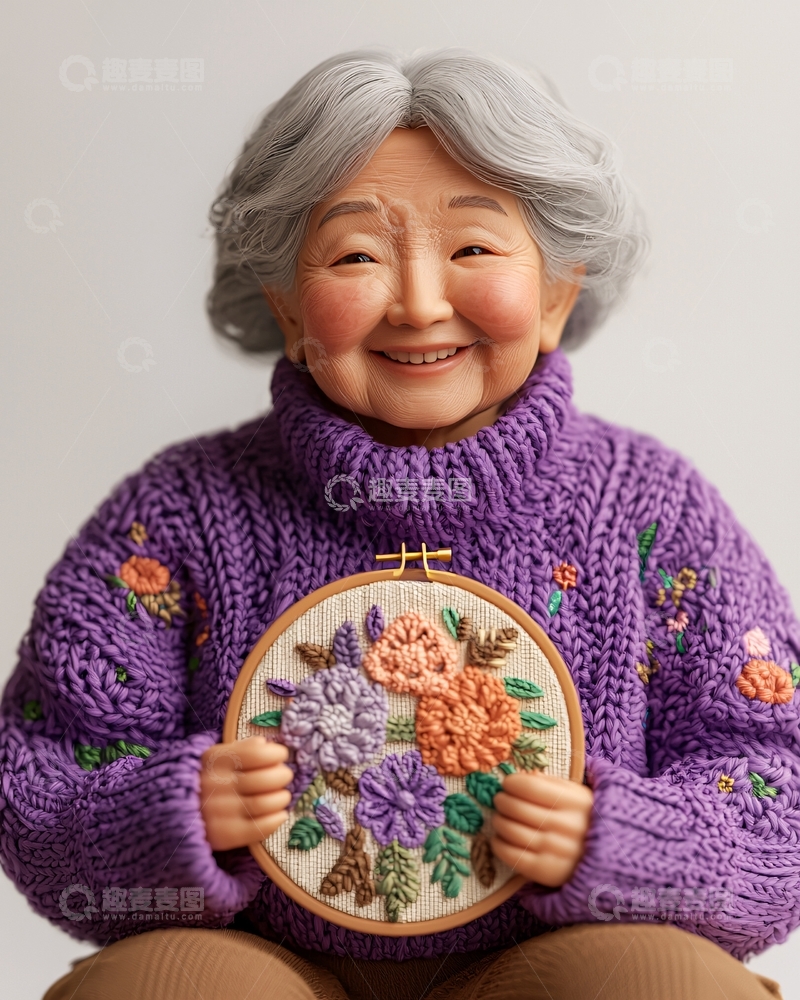 高清大图下载【趣麦麦图】慈祥的老奶奶刺绣