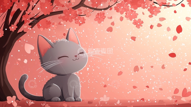 高清大图下载【趣麦麦图】樱花树下的小猫咪