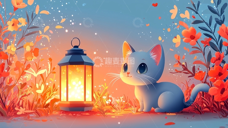 高清大图下载【趣麦麦图】小猫花灯夜景