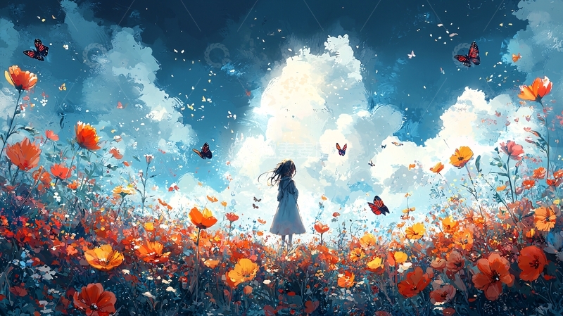 高清大图下载【趣麦麦图】梦幻女孩罂粟花田