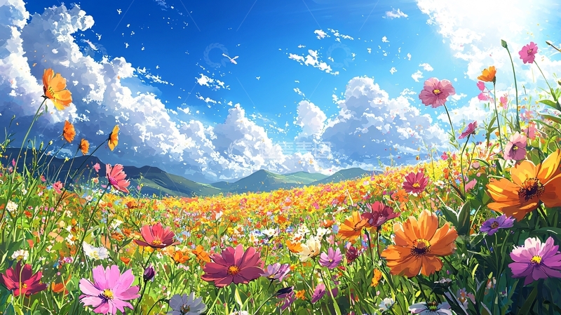 高清大图下载【趣麦麦图】绚丽多彩的鲜花田野