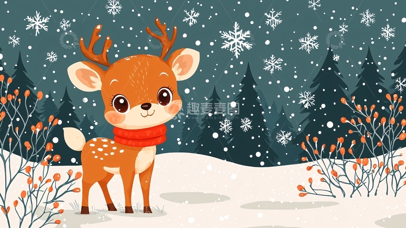 高清大图下载【趣麦麦图】可爱小鹿雪地圣诞图