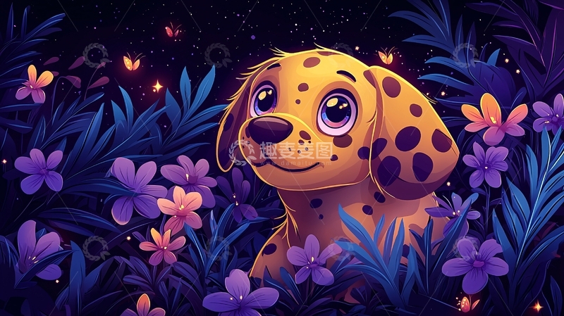 高清大图下载【趣麦麦图】夜色中可爱斑点狗