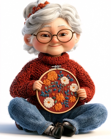 可爱卡通老奶奶