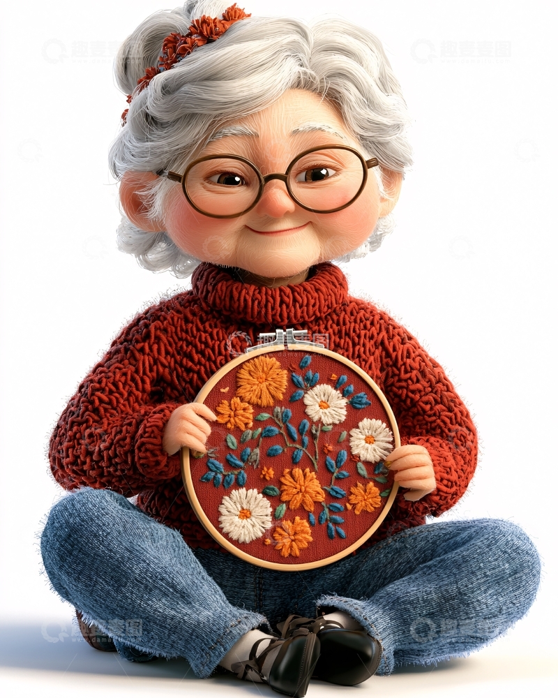 高清大图下载【趣麦麦图】可爱卡通老奶奶