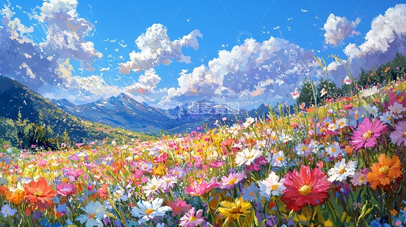 高清大图下载【趣麦麦图】彩色花海山景