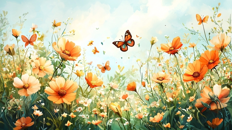 高清大图下载【趣麦麦图】梦幻花田蝴蝶飞舞