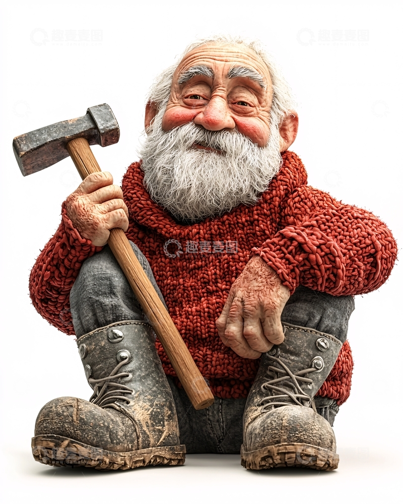 高清大图下载【趣麦麦图】慈祥老人与大锤