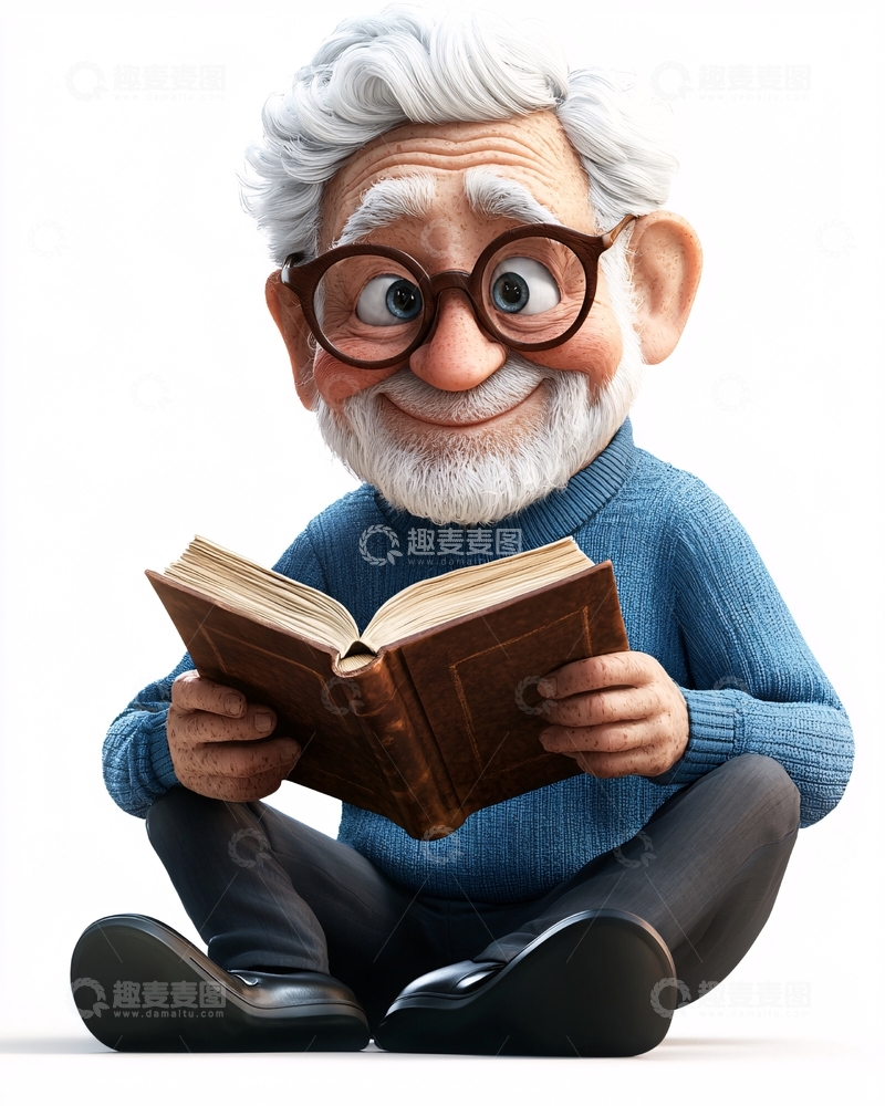 高清大图下载【趣麦麦图】卡通老爷爷看书