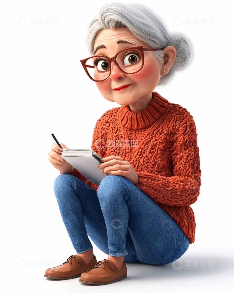 高清大图下载【趣麦麦图】卡通老奶奶