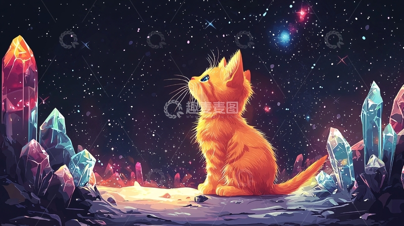 高清大图下载【趣麦麦图】小猫仰望星空