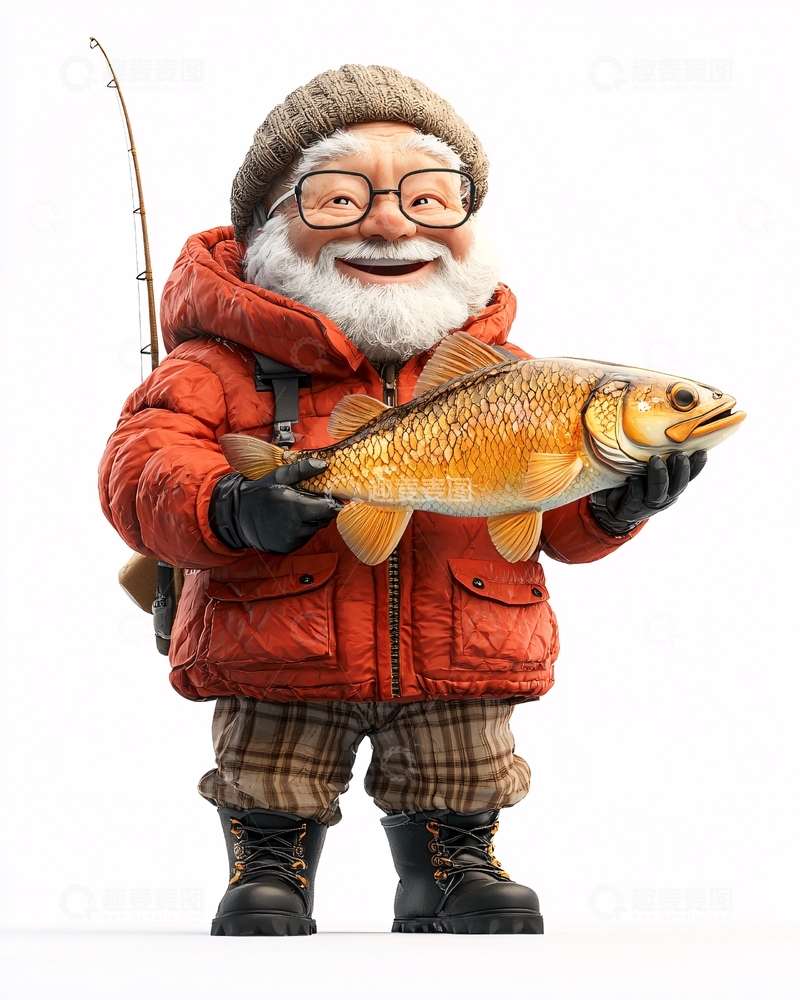 高清大图下载【趣麦麦图】快乐的老爷爷钓鱼