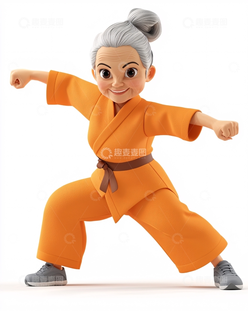 高清大图下载【趣麦麦图】卡通老奶奶练武术