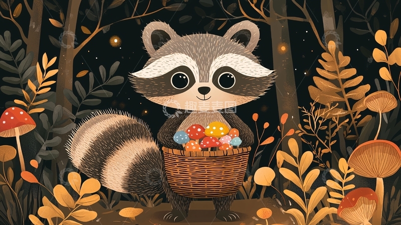 高清大图下载【趣麦麦图】森林小浣熊