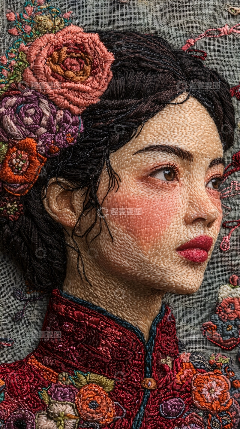 高清大图下载【趣麦麦图】绣花女子画像