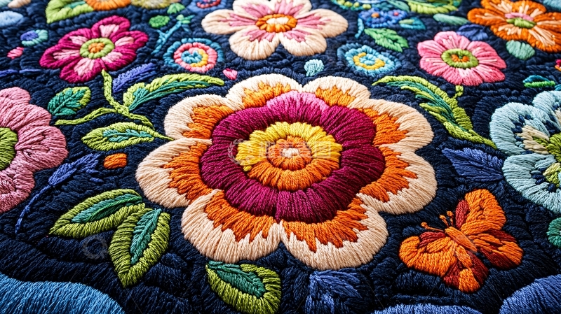 高清大图下载【趣麦麦图】色彩鲜艳的刺绣花卉图案