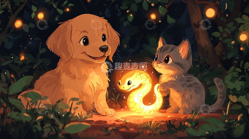 高清大图下载【趣麦麦图】狗狗猫咪小蛇萤火虫
