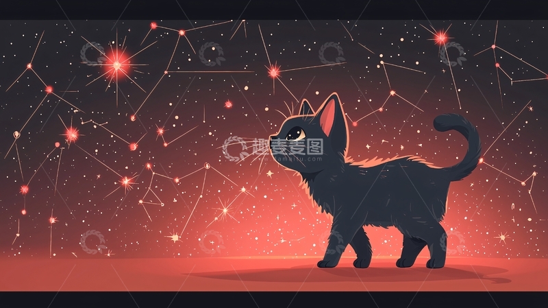 高清大图下载【趣麦麦图】星空下的猫咪