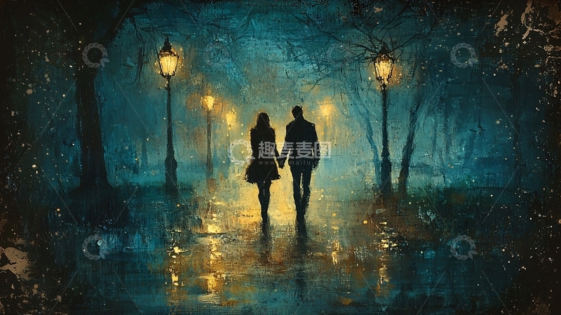 高清大图下载【趣麦麦图】夜晚情侣漫步