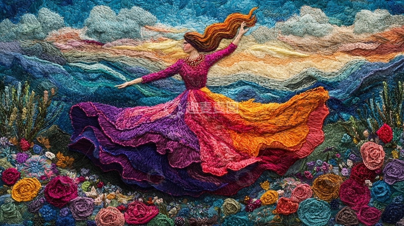 高清大图下载【趣麦麦图】彩色长裙女子