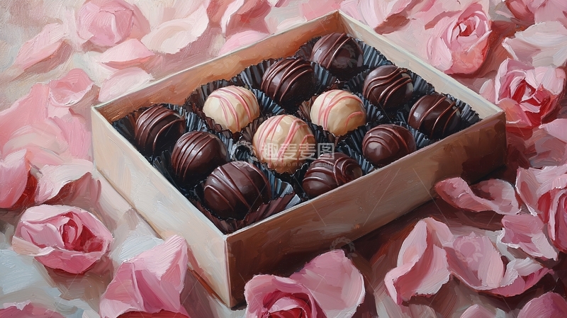 高清大图下载【趣麦麦图】玫瑰花瓣巧克力礼盒