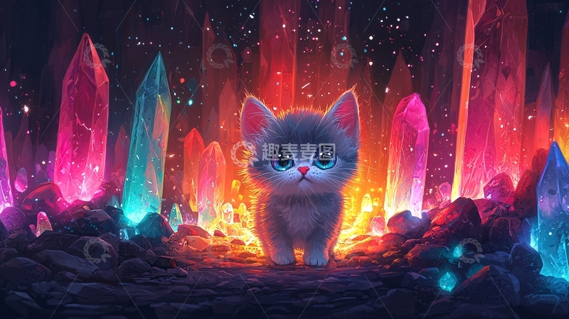 高清大图下载【趣麦麦图】彩色水晶猫