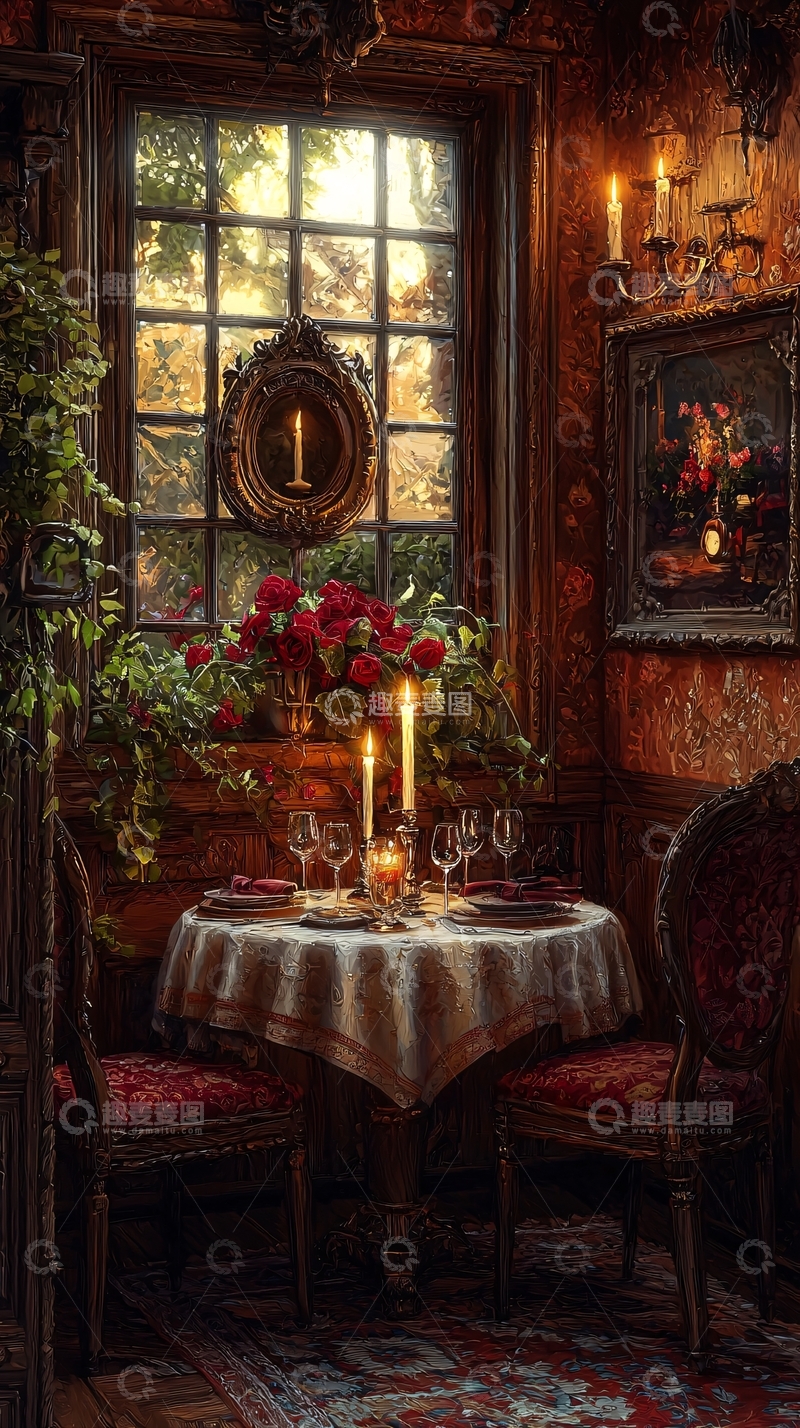 高清大图下载【趣麦麦图】复古浪漫烛光晚餐