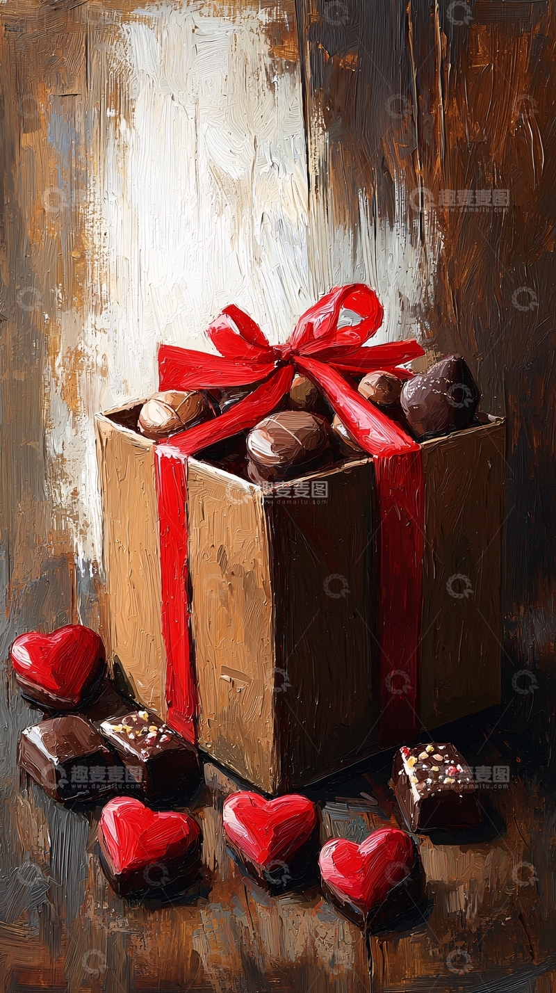 高清大图下载【趣麦麦图】红丝带包装的巧克力礼盒