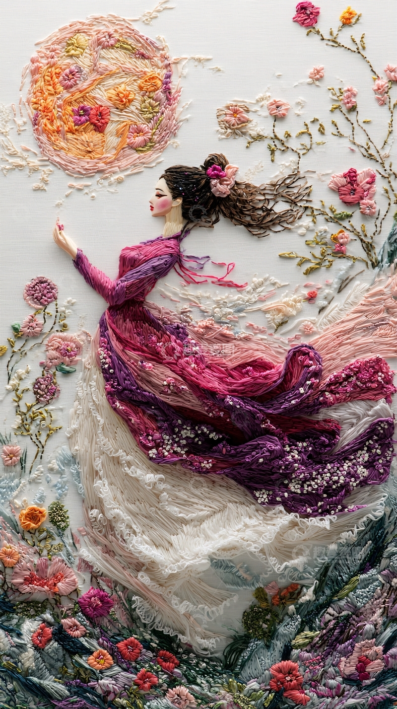 高清大图下载【趣麦麦图】精美刺绣古风女子