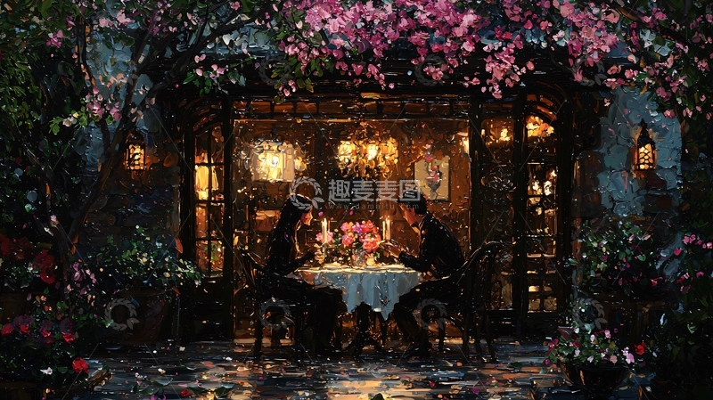高清大图下载【趣麦麦图】浪漫雨夜餐厅约会