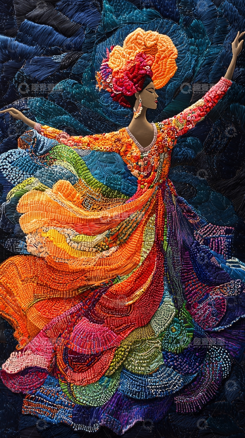 高清大图下载【趣麦麦图】彩色拼布舞蹈女子