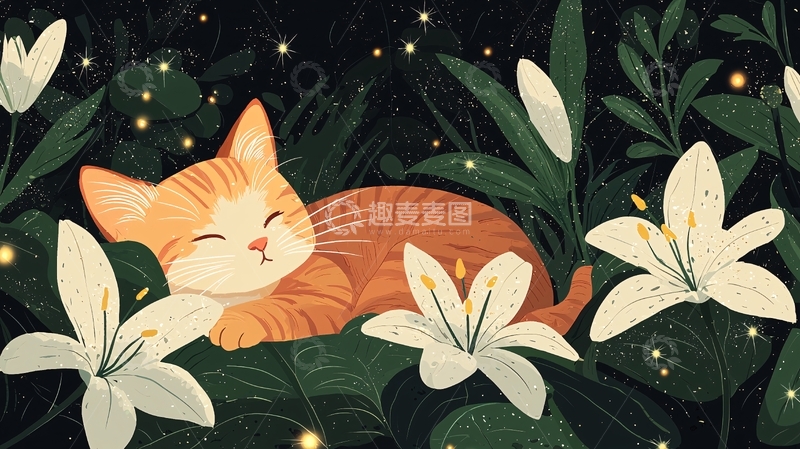 高清大图下载【趣麦麦图】猫咪睡莲
