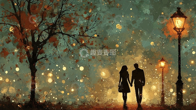 高清大图下载【趣麦麦图】夜晚星空下牵手的情侣