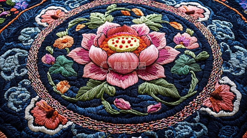 高清大图下载【趣麦麦图】精美刺绣荷花图案