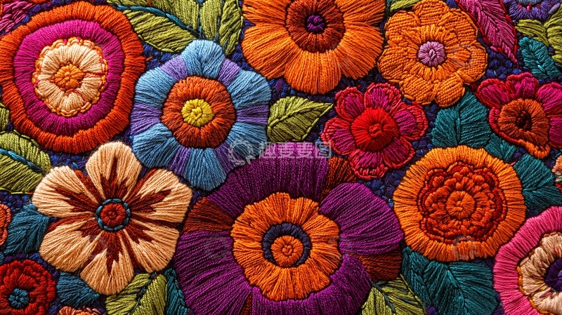 高清大图下载【趣麦麦图】彩色绣花布料