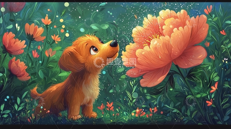 高清大图下载【趣麦麦图】小狗闻花
