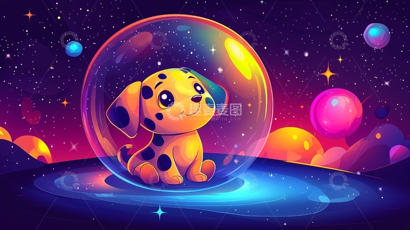 高清大图下载【趣麦麦图】太空泡泡里的斑点狗