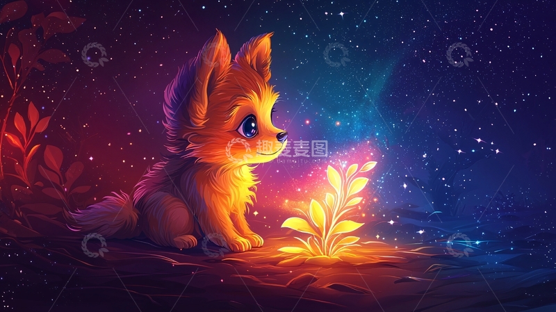 高清大图下载【趣麦麦图】星空下的小狐狸