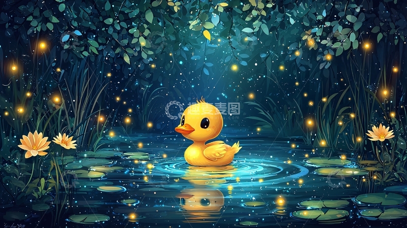 高清大图下载【趣麦麦图】萤火虫小鸭子梦幻场景