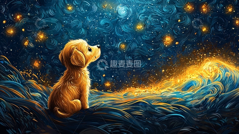 高清大图下载【趣麦麦图】小狗仰望星空