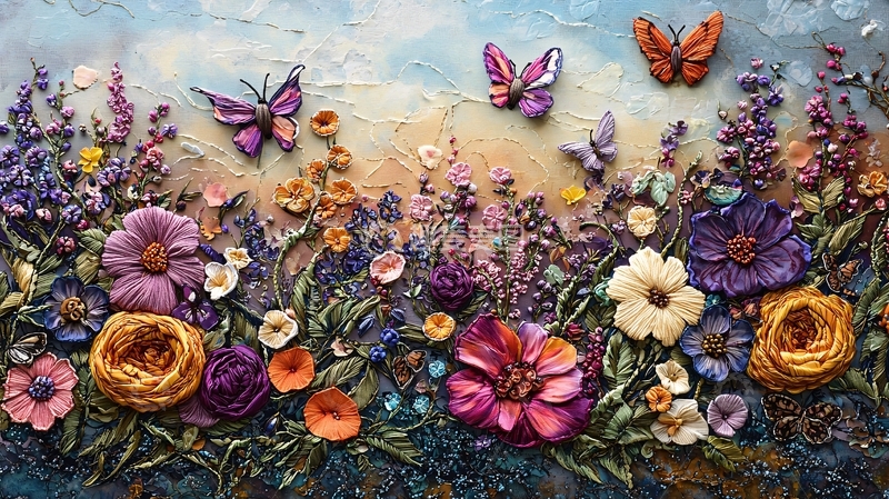 高清大图下载【趣麦麦图】浪漫花田蝴蝶图