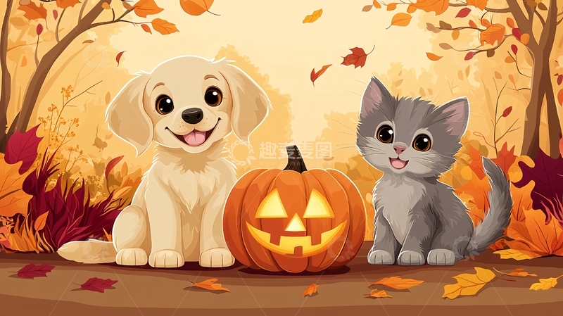 高清大图下载【趣麦麦图】秋日宠物南瓜灯